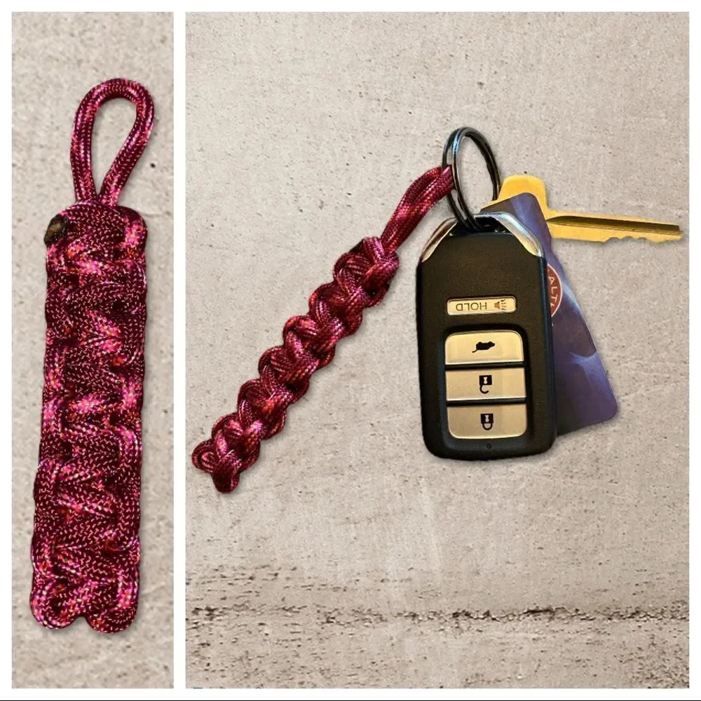 Paracord Keychain Bright Pink NEW Hiking Sporty Handmade USA